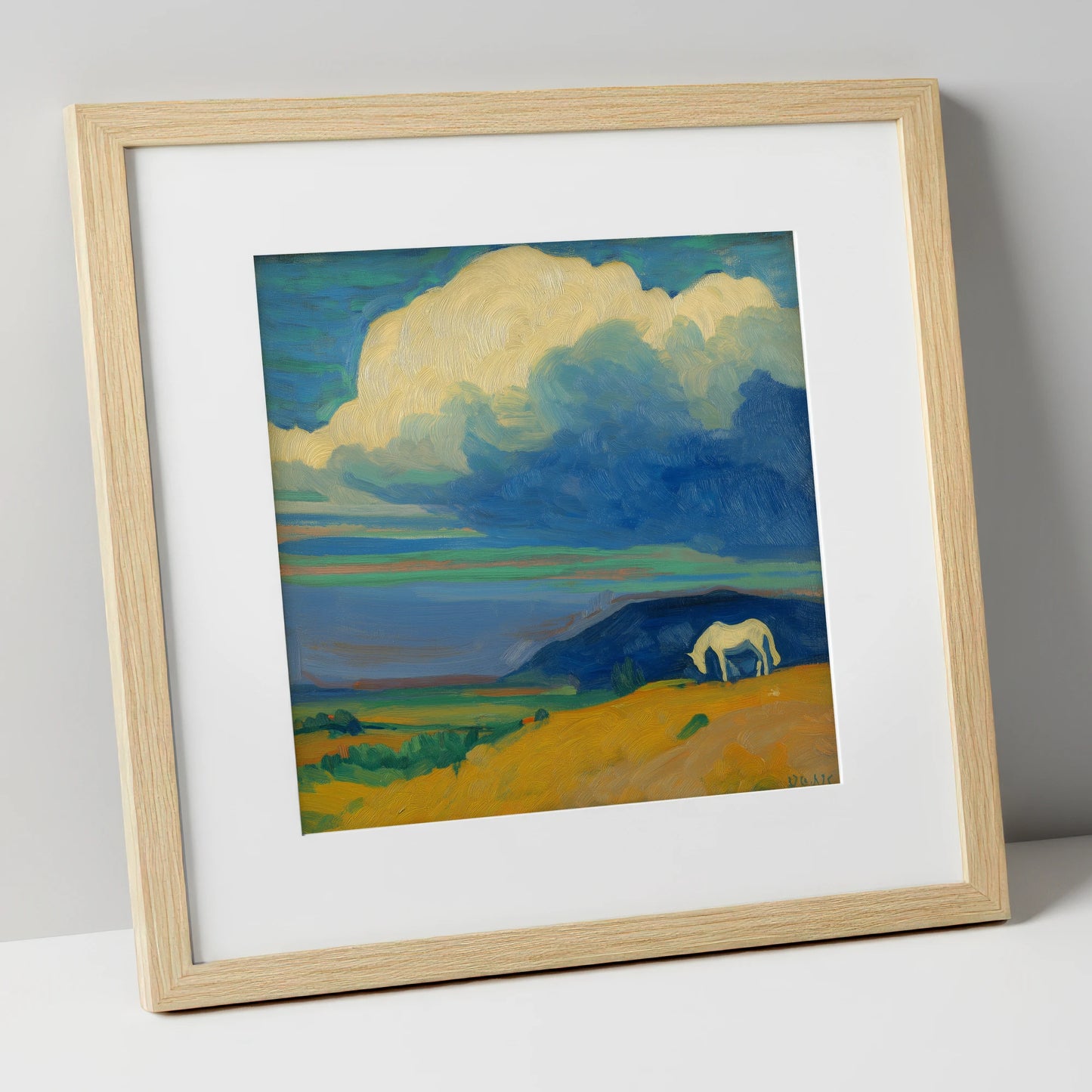 Grazing Beneath Big Skies horse landscape art print in natural frame