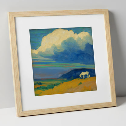 Grazing Beneath Big Skies horse landscape art print in natural frame