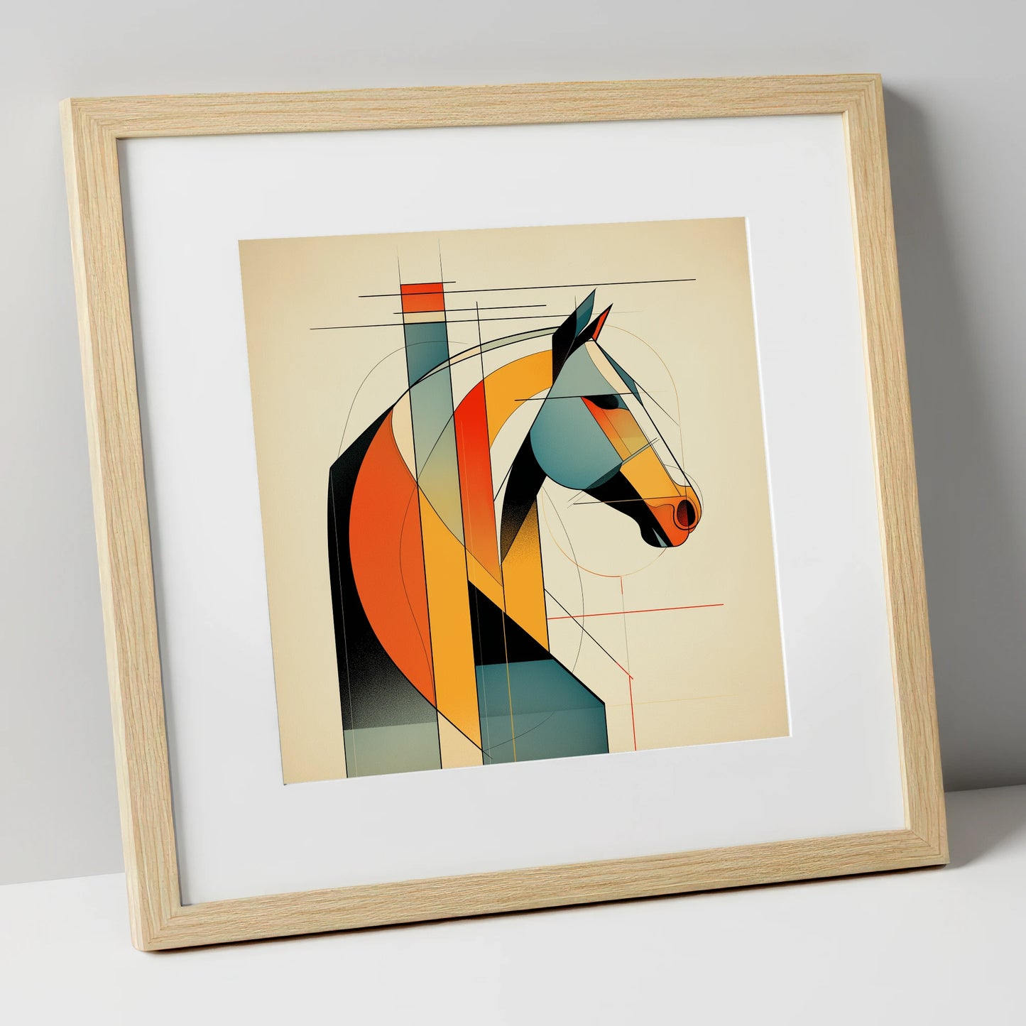 Structured Equine Form horse portrait art print in natural frame