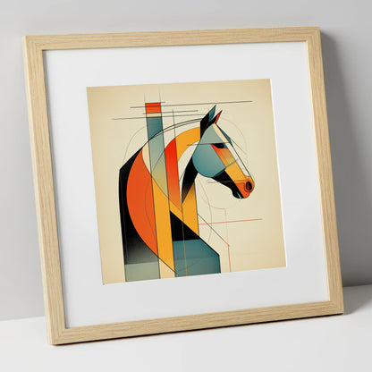 Structured Equine Form horse portrait art print in natural frame