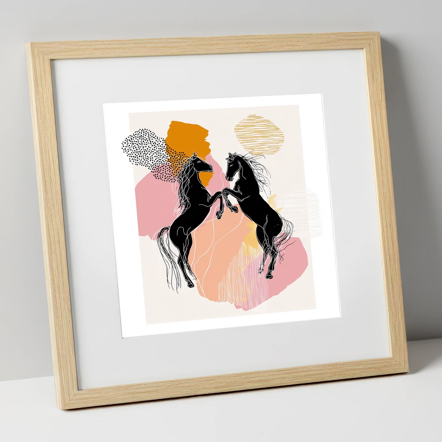 Abstract Equine Harmony wild horses art print in natural frame