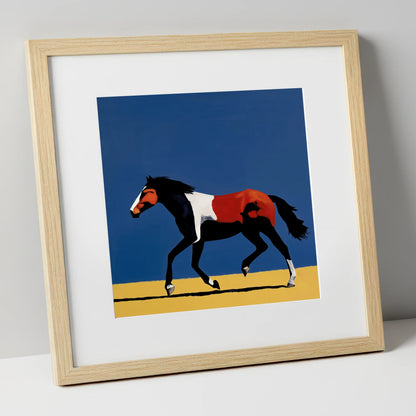 Vibrant Equine Stride horse portrait art print in natural frame