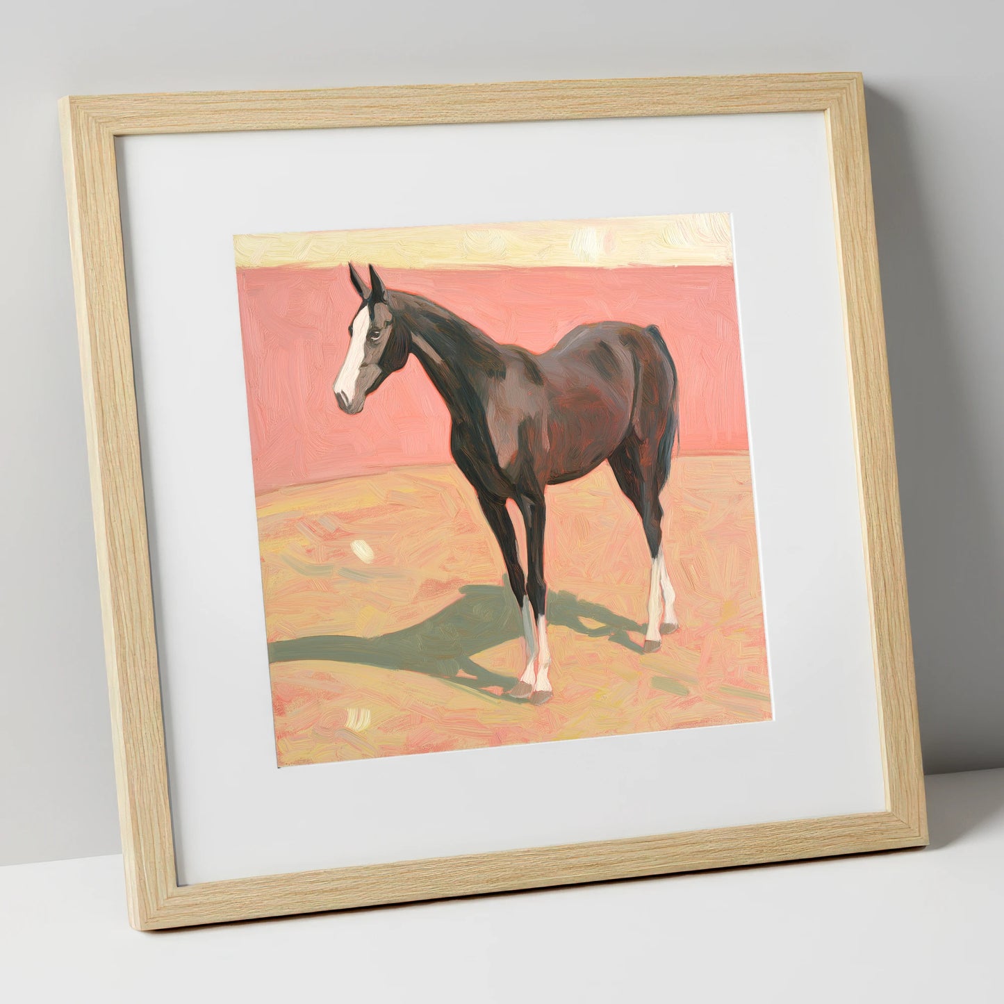 Quiet Grace in Pastel horse breed art print in natural frame