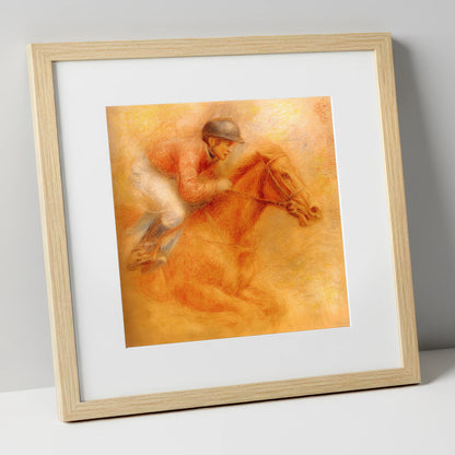 The Final Furlong racing horse art print in natural frame