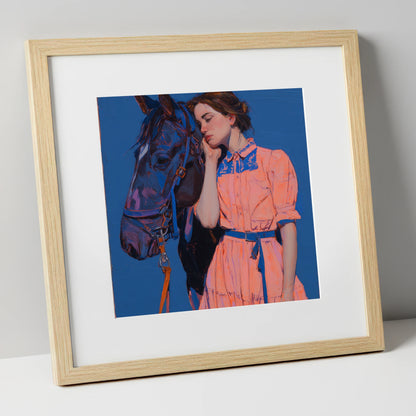 Bold Harmony horse & rider art print in natural frame