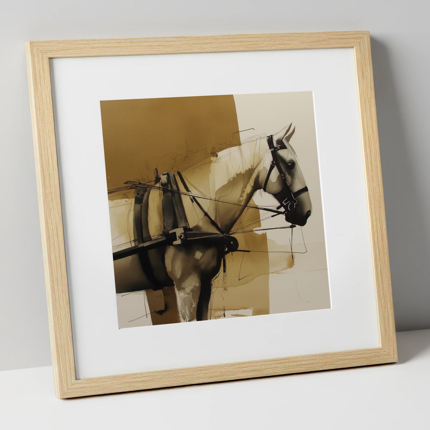 Sepia Harness Study working horse art print in natural frame