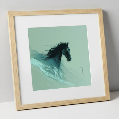 Charcoal Tempest horse breed art print in natural frame