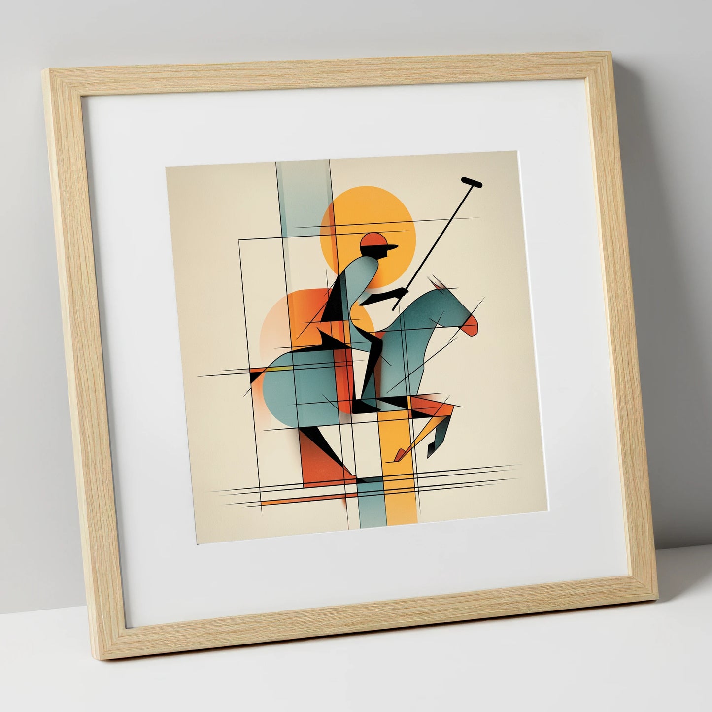 Structured Chukka polo horse art print in natural frame