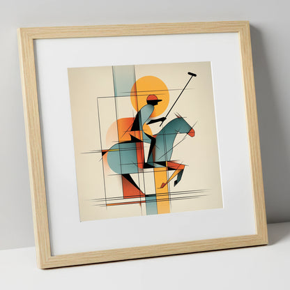 Structured Chukka polo horse art print in natural frame