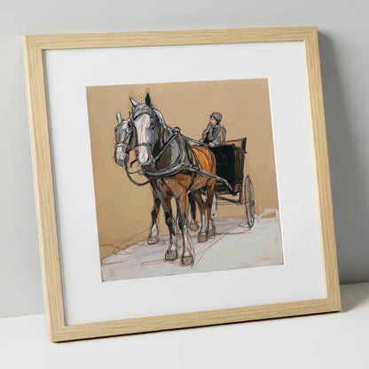 The Coachman's Team working horse art print in natural frame