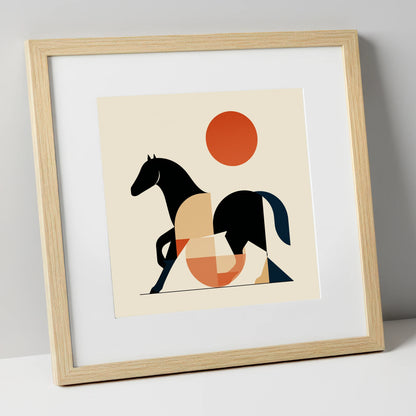 Geometric Equine Form horse portrait art print in natural frame