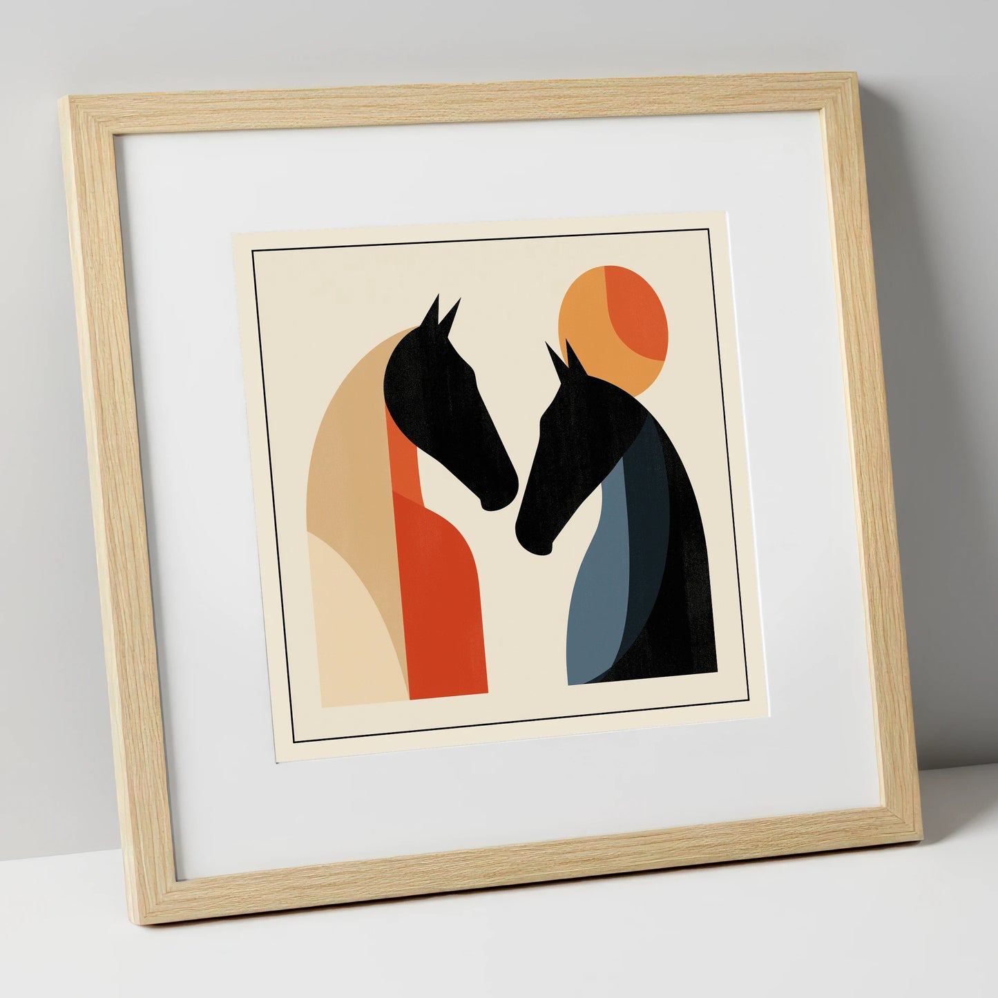 Geometric Equine Greeting horse portrait art print in natural frame