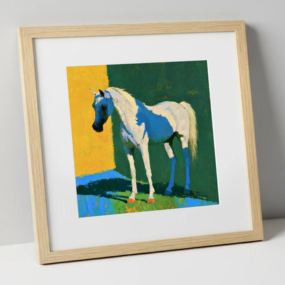 Grey Arabian in Vibrant Light horse breed art print in natural frame
