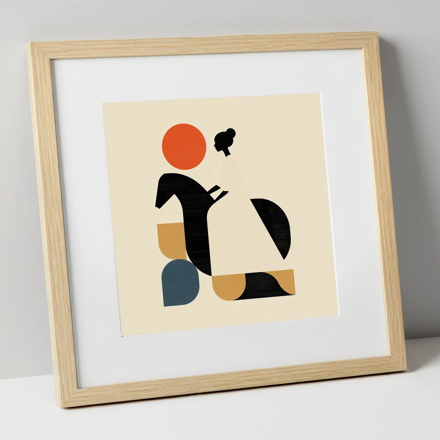 Structured Equestrian Harmony horse & rider art print in natural frame