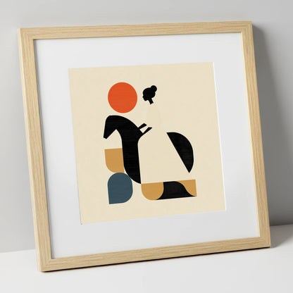 Structured Equestrian Harmony horse & rider art print in natural frame