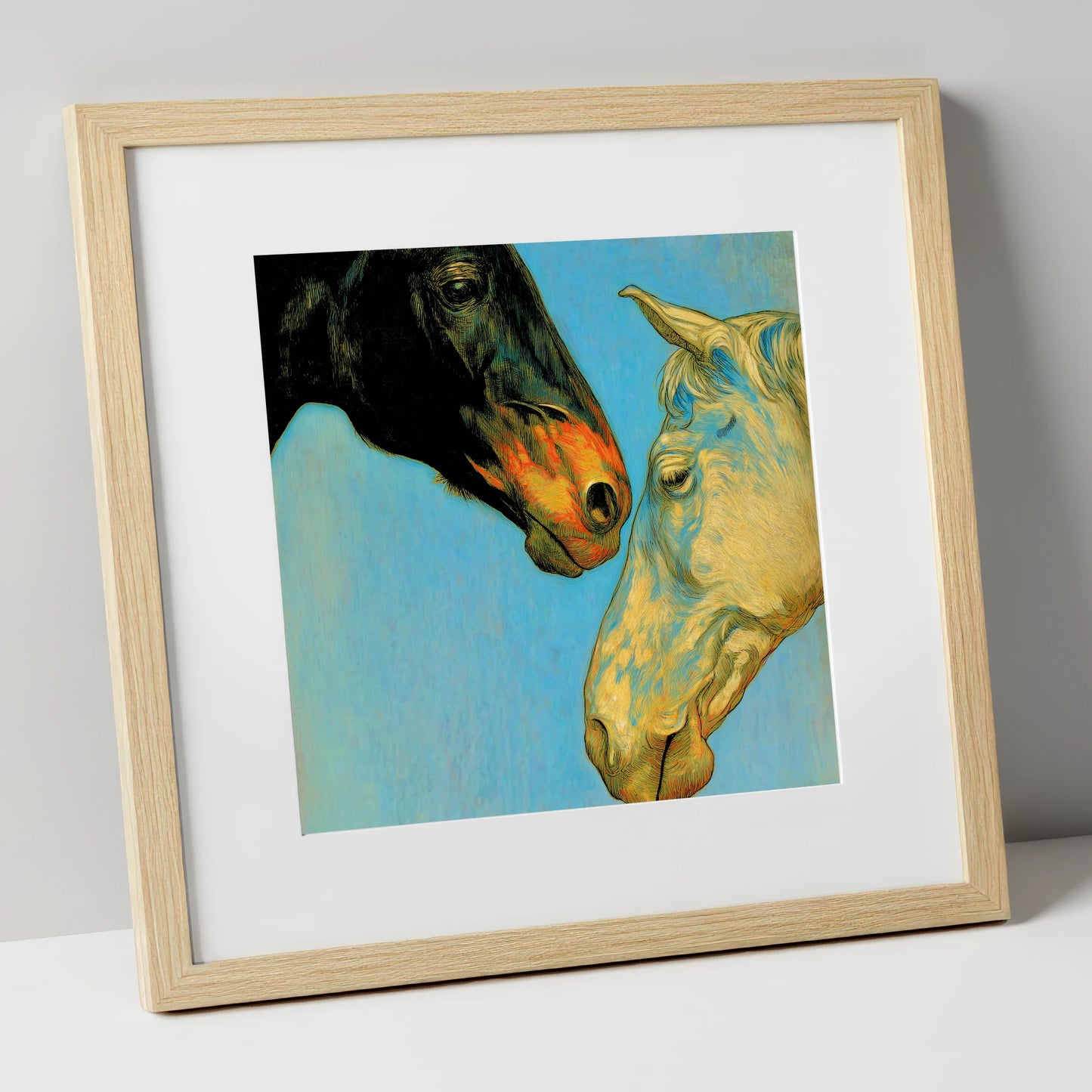 Sun and Shadow horse portrait art print in natural frame