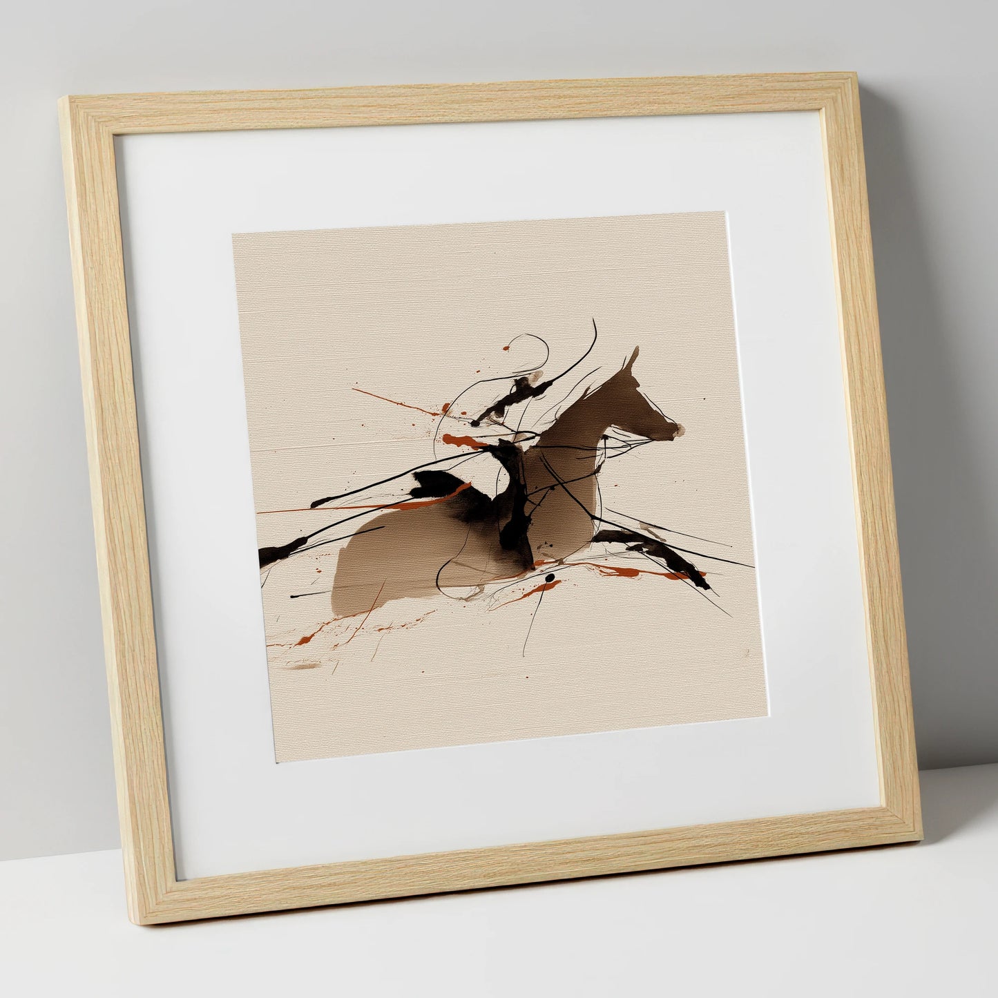 Velocity in Sepia racing horse art print in natural frame