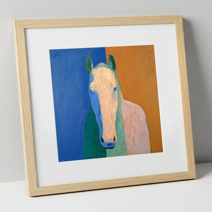 Cobalt And Clay Equine horse portrait art print in natural frame