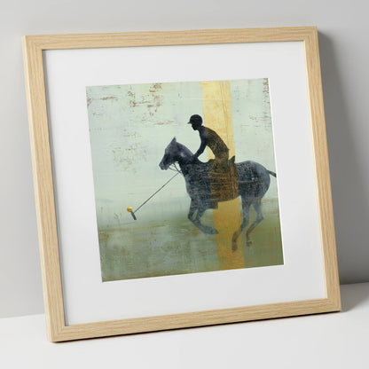 Gilded Chukka polo horse art print in natural frame