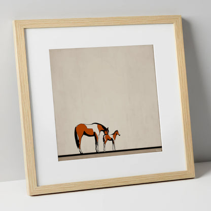 Quiet Moments mare & foal art print in natural frame