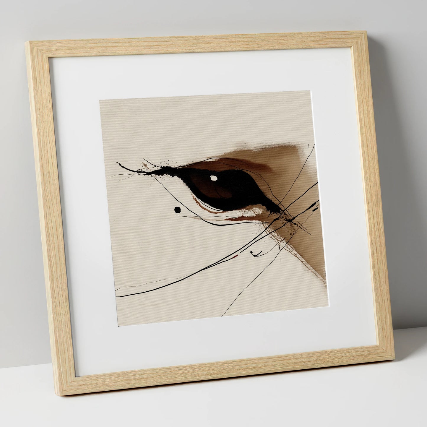 Soulful Equine Gaze horse portrait art print in natural frame