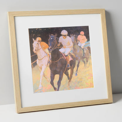 The Luminous Furlong racing horse art print in natural frame