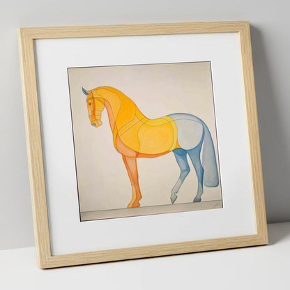 Amber and Slate Harmony dressage horse art print in natural frame