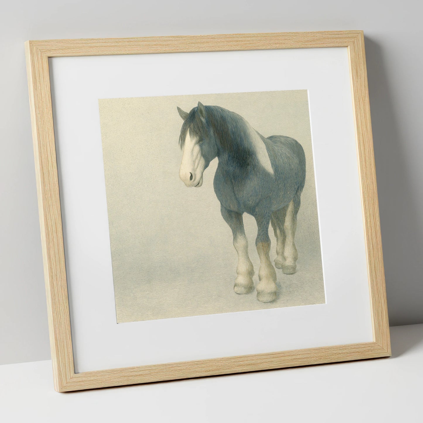 The Slate Blue Shire horse breed art print in natural frame