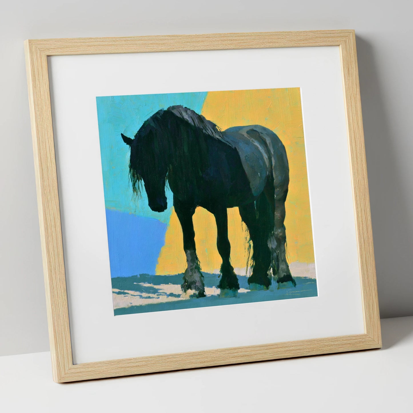 Heavy Horse Blue and Yellow horse breed art print in natural frame