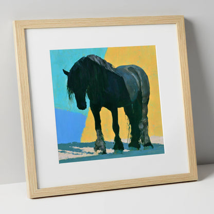 Heavy Horse Blue and Yellow horse breed art print in natural frame