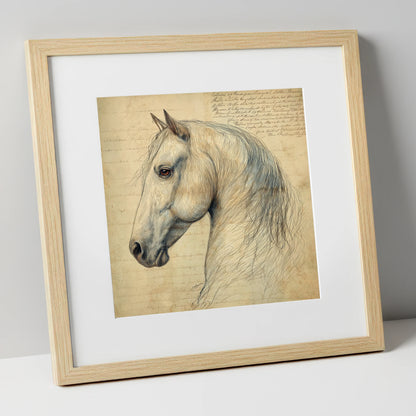 Classical Equine Study horse portrait art print in natural frame