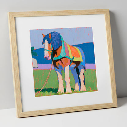 Colourful Heavy Horse In Harness horse breed art print in natural frame
