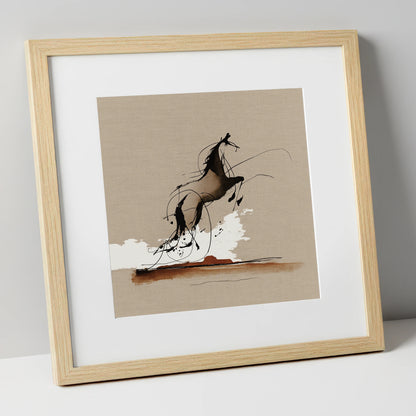 Rearing Wild Spirit wild horses art print in natural frame