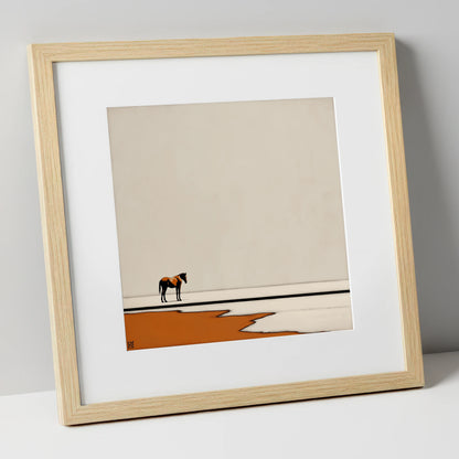 The Amber Horizon horse landscape art print in natural frame