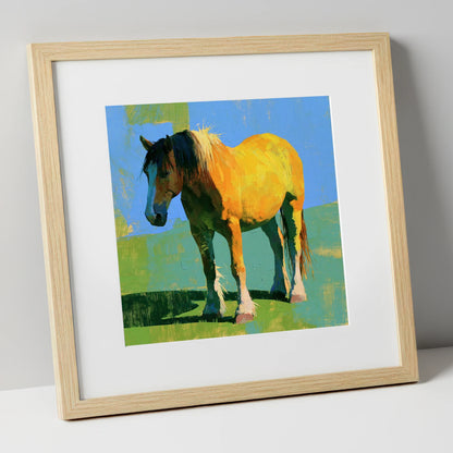 Golden Horse in Vibrant Sunlight horse breed art print in natural frame