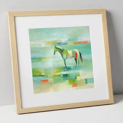 Emerald Beach Mosaic beach horse art print in natural frame