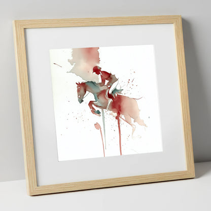 Crimson Flight show jumping horse art print in natural frame