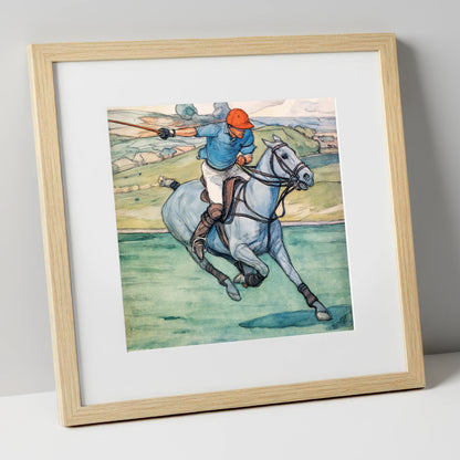 The Nearside Shot polo horse art print in natural frame