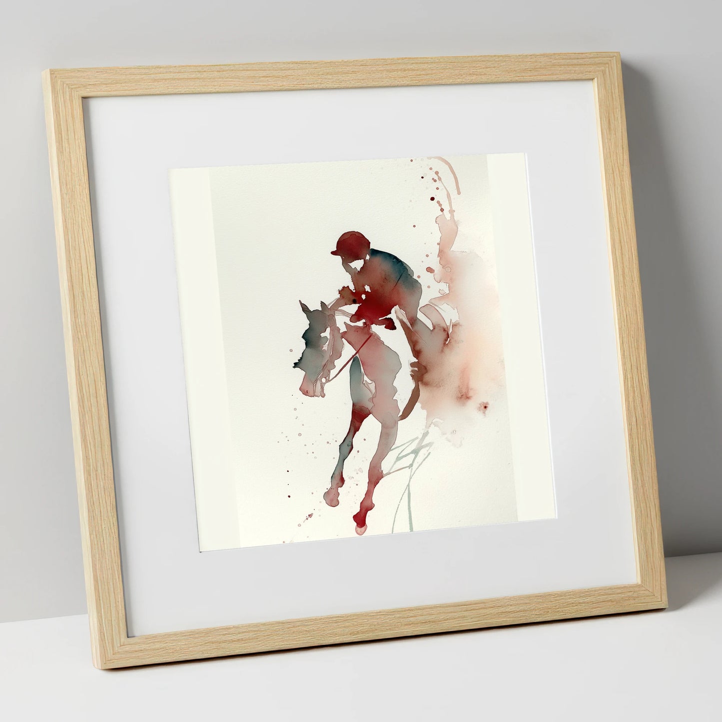 Crimson Gallop racing horse art print in natural frame