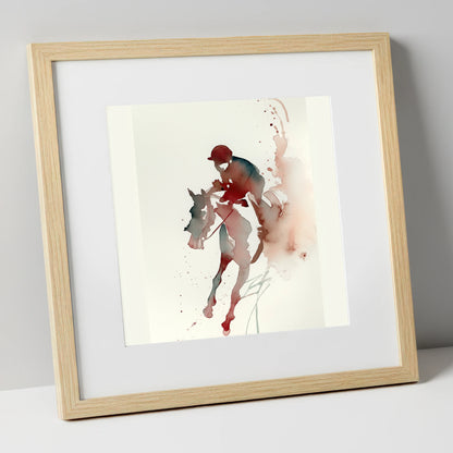Crimson Gallop racing horse art print in natural frame
