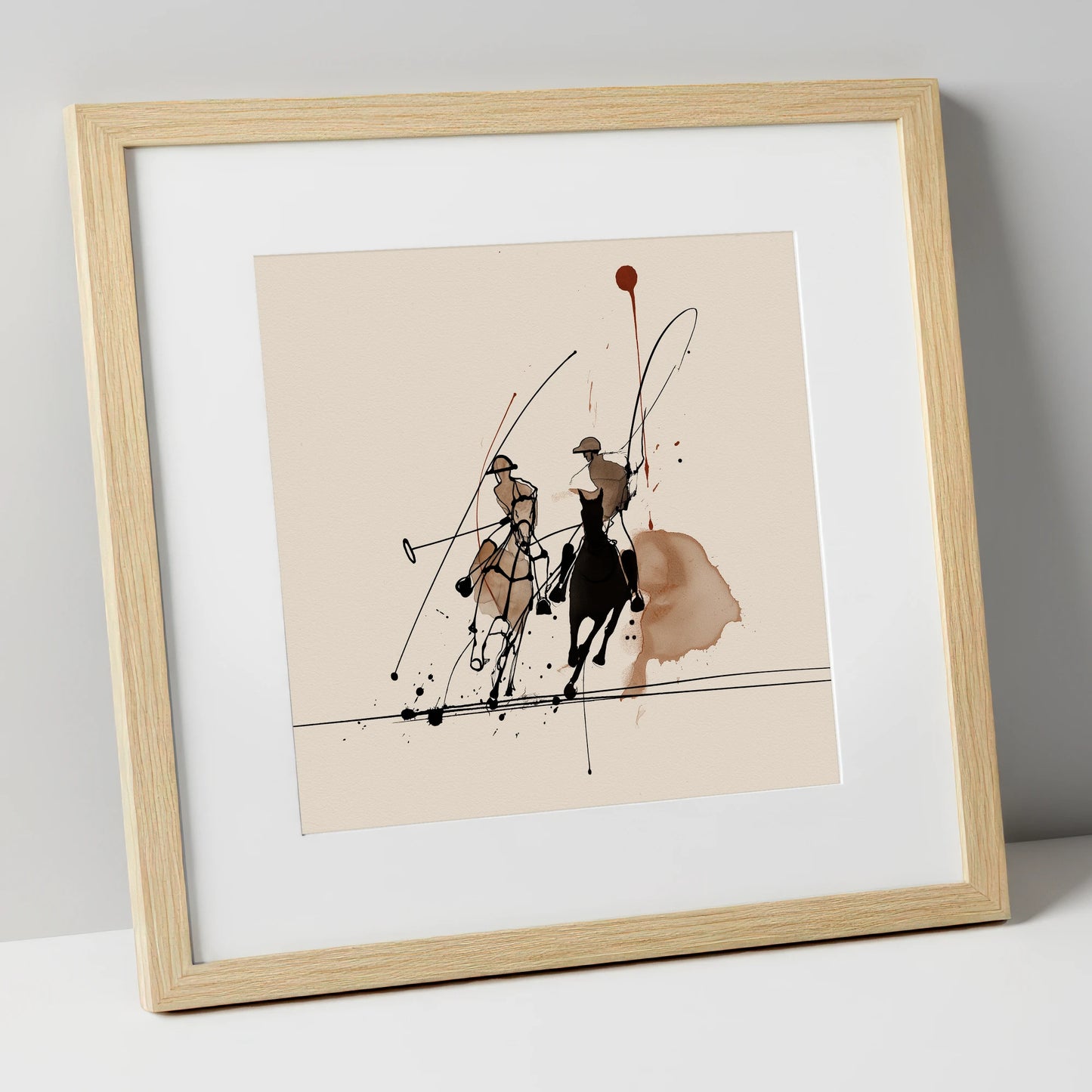 Polo Dynamics polo horse art print in natural frame