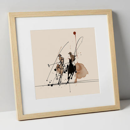 Polo Dynamics polo horse art print in natural frame