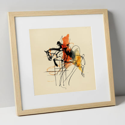 Fluidity in Flight show jumping horse art print in natural frame
