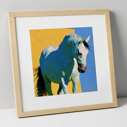 Grey Horse in Vibrant Light horse breed art print in natural frame