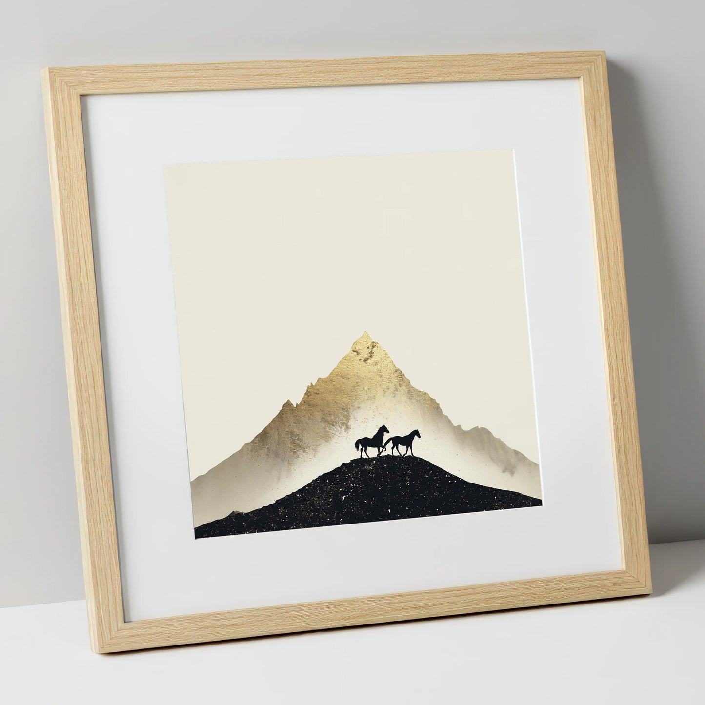 The Golden Trail horse landscape art print in natural frame