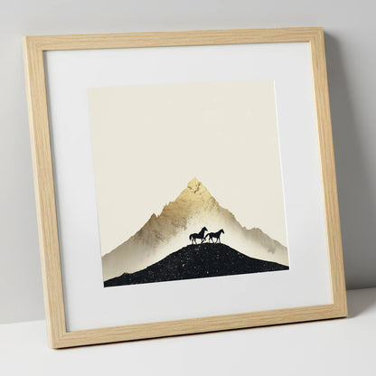 The Golden Trail horse landscape art print in natural frame