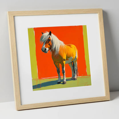 The Golden Haflinger horse breed art print in natural frame