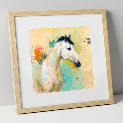 Gestural Grey Portrait horse portrait art print in natural frame