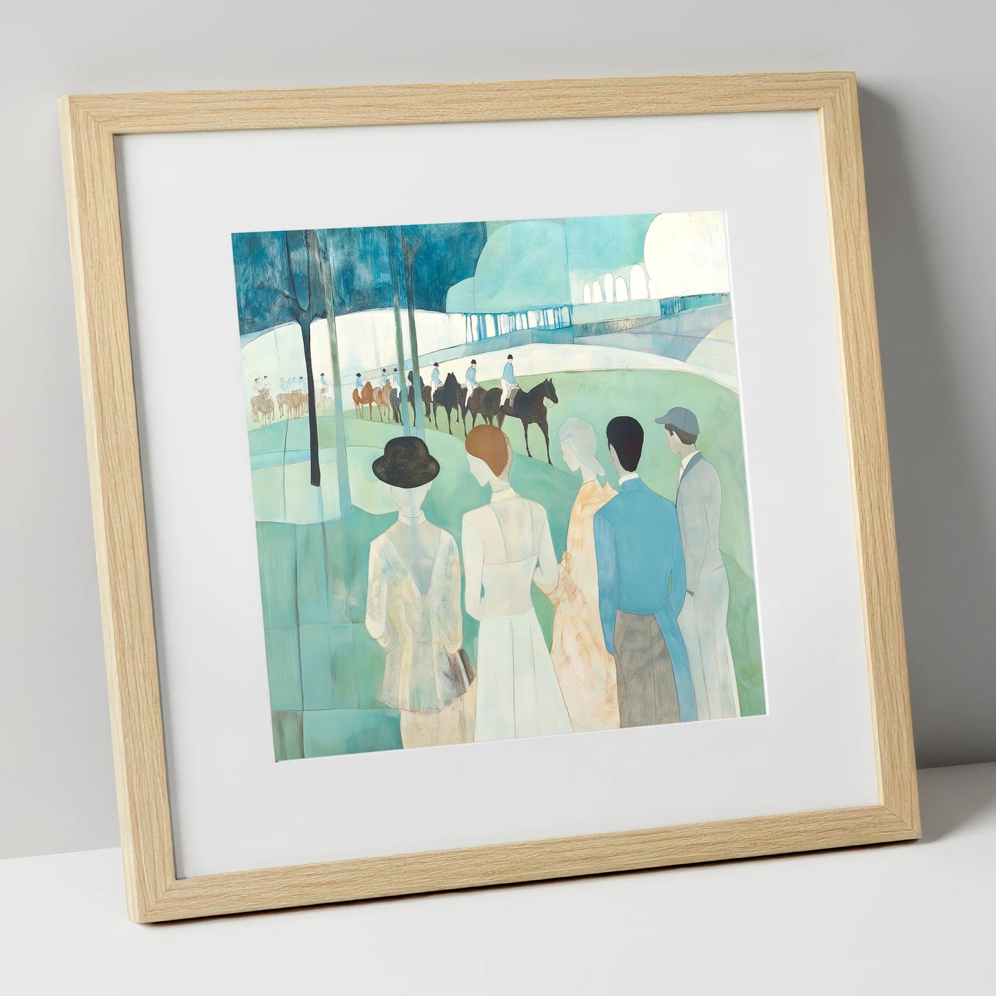 Before the Off racing horse art print in natural frame