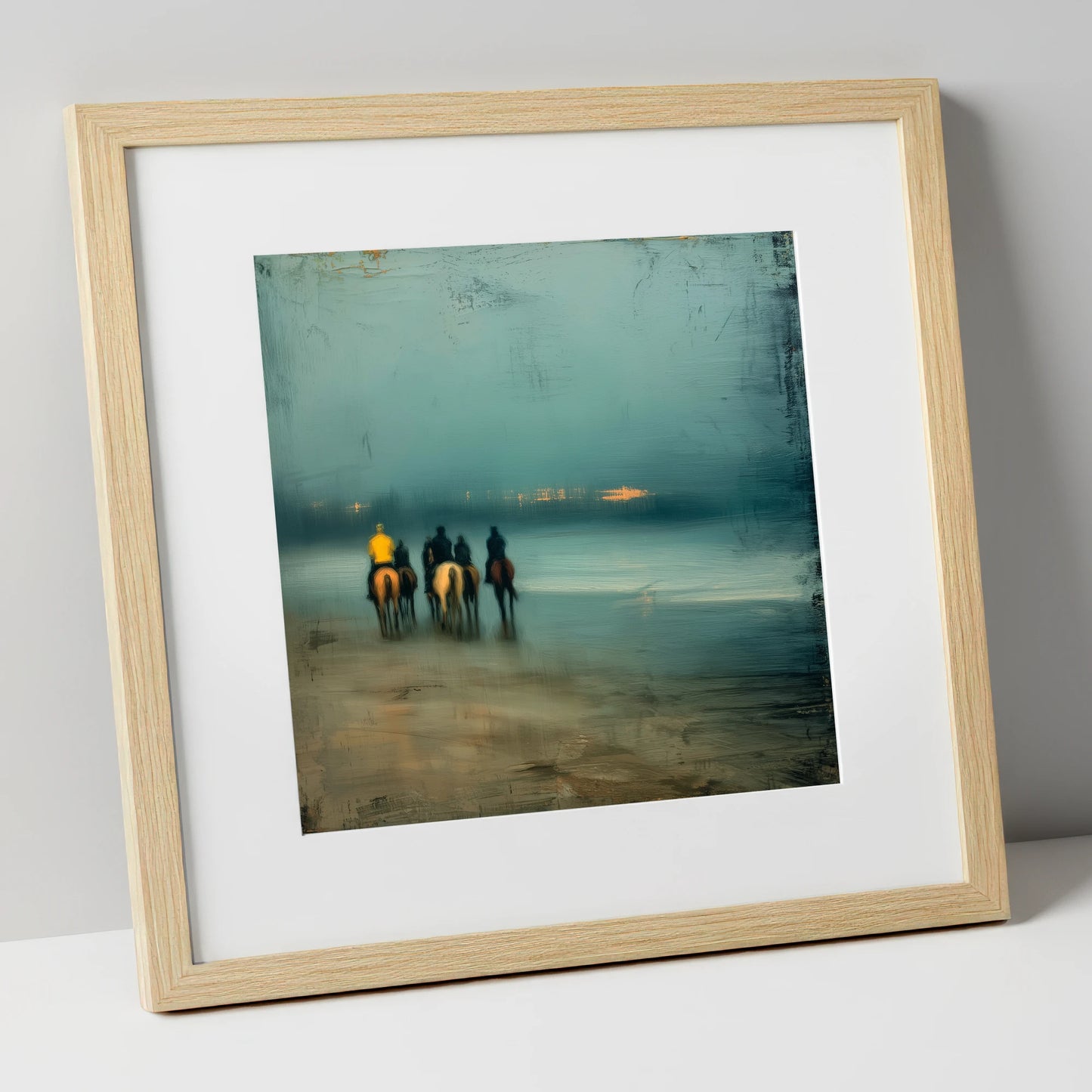 Twilight Beach Hack horse landscape art print in natural frame